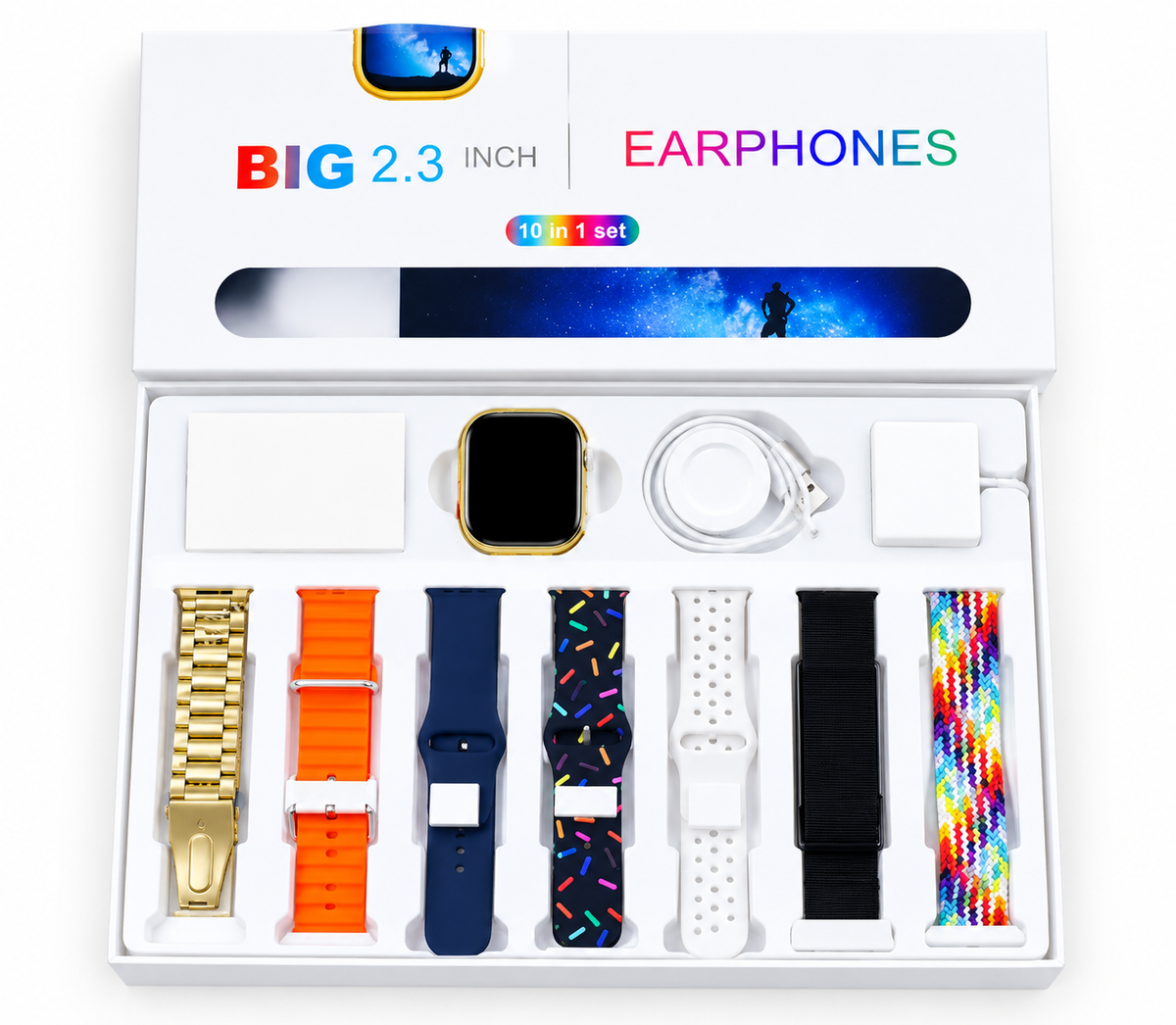 10-in-1 Set I20 Ultra Max Smartwatch Combo – 2.3" Display, 7 Straps & Wireless Earbuds