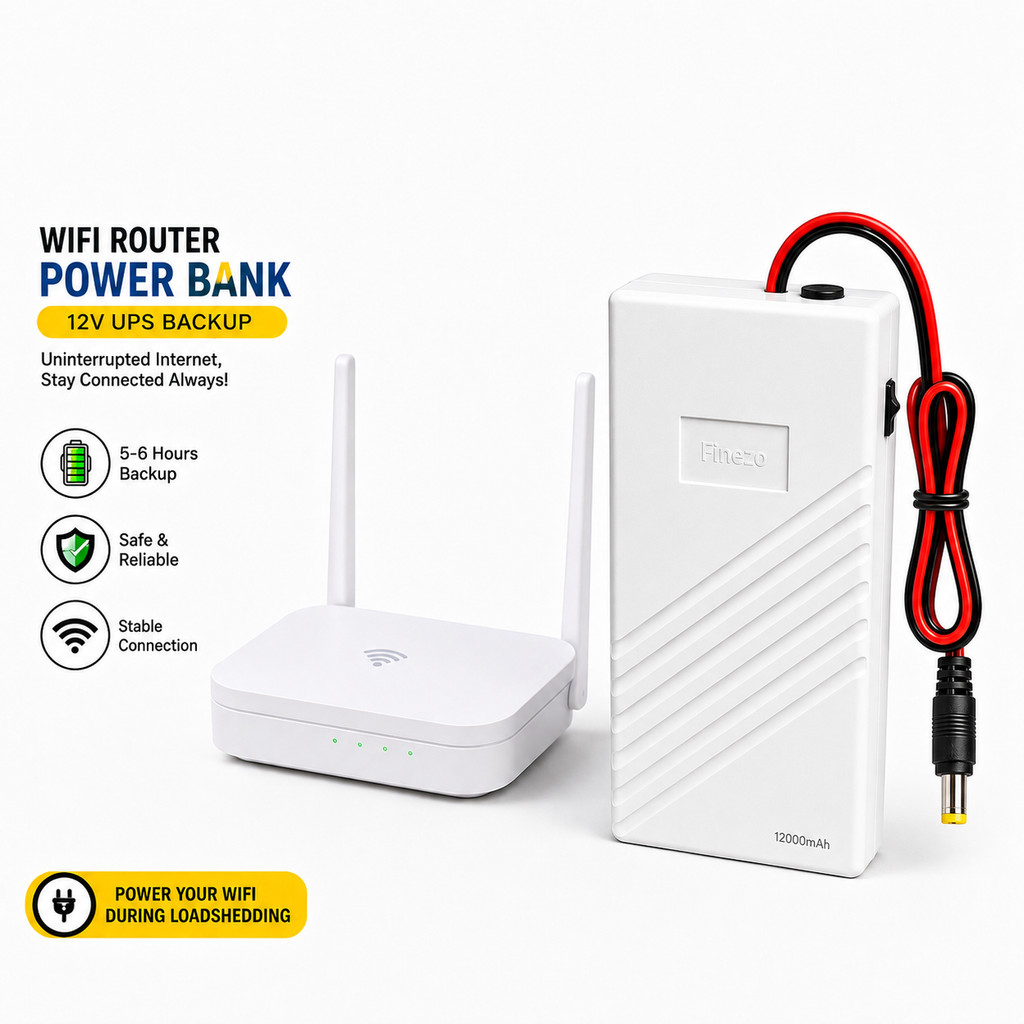 Finezo WiFi Power Bank 12000mAh – Mini UPS for WiFi Devices